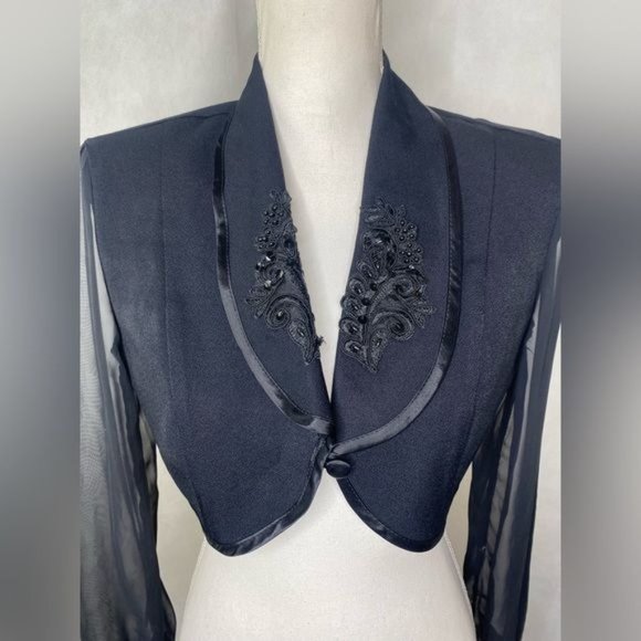 Vintage 80s USA Womens sheer sleeve bolero black size 3/4 - Picture 2 of 10